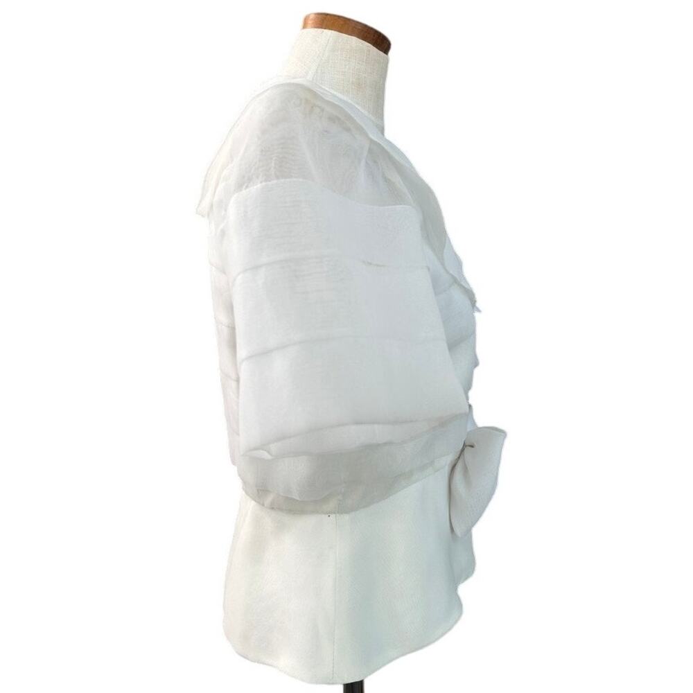 Ann Hobbs Cattiva Organza Tiered Bow Blouse White 80s Union Made USA Women XS - Picture 5 of 13